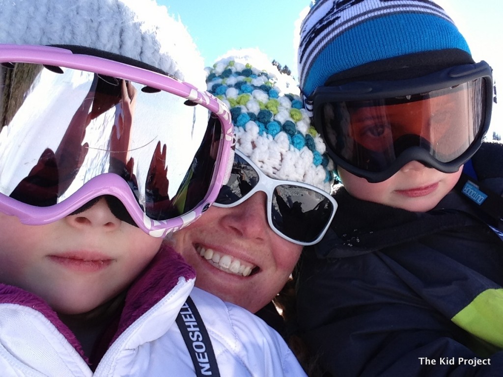 mom and kids in the snow