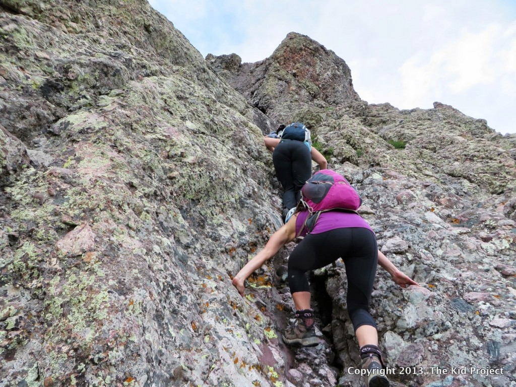 RE-ascending a gully on Crestone Needle