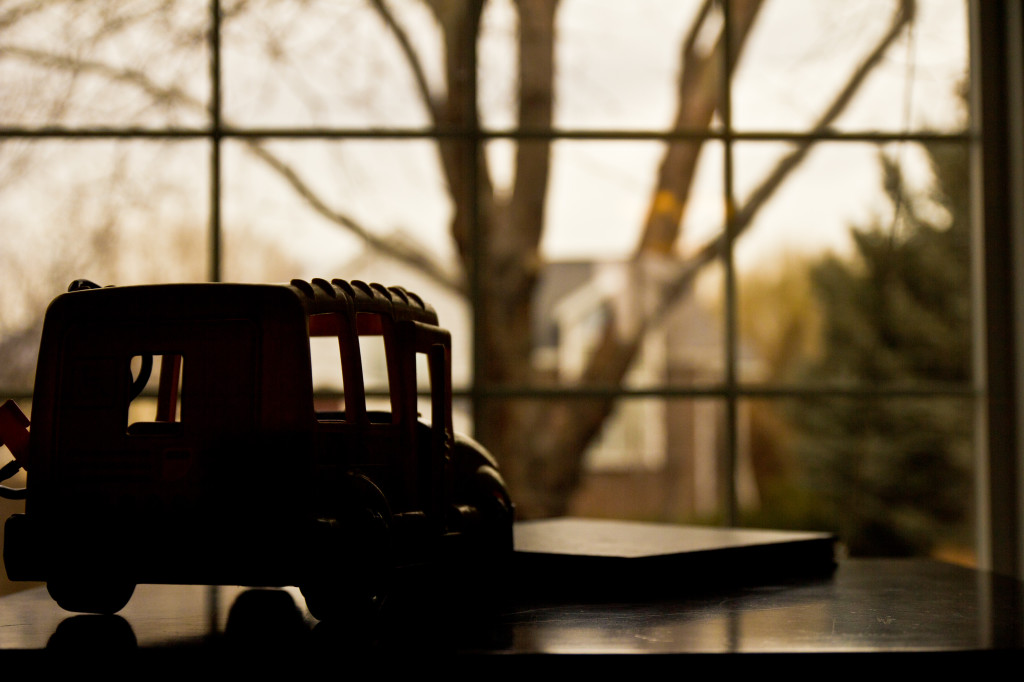 toy bus in window