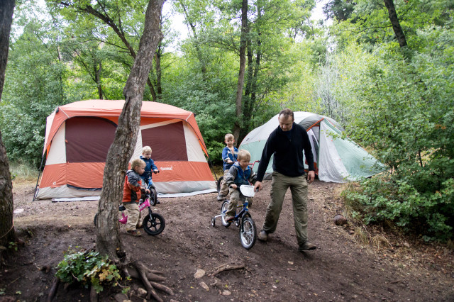 family camping, biking