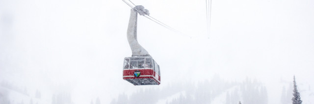 Snowbird Resort tram heading into the storm