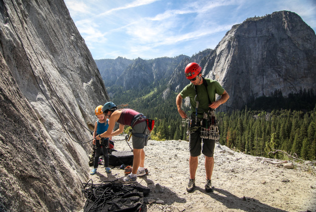 Climbing in Yosemite with the Catheral behind us